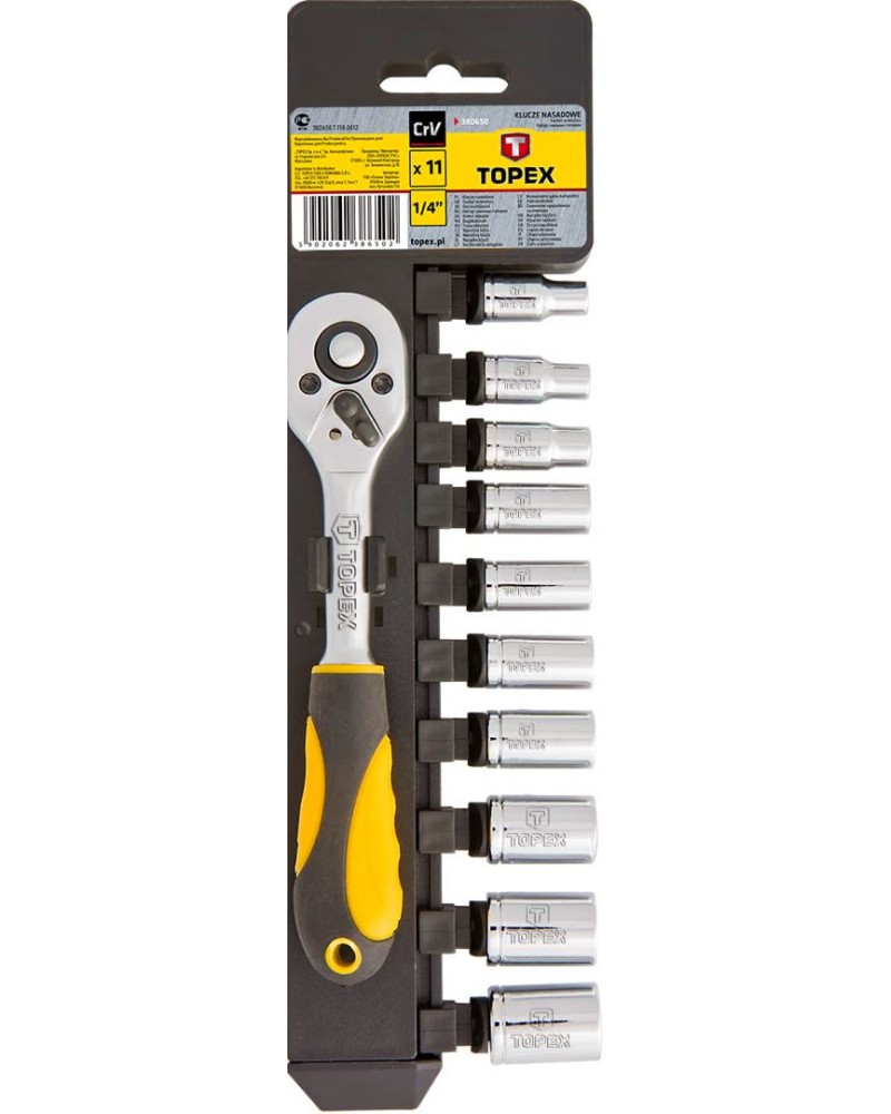 Тресчотка 1/4" Topex CR-V Тресчотка 1/4" Topex CR-V - С 24 зъба и 10 вложки (4 - 13 mm) -
