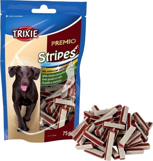 Лакомства за кучета Trixie Fish Chicken Stripes Лакомства за кучета Trixie Fish Chicken Stripes - 75 g, с пилешко и риба, от серията Premio - храна