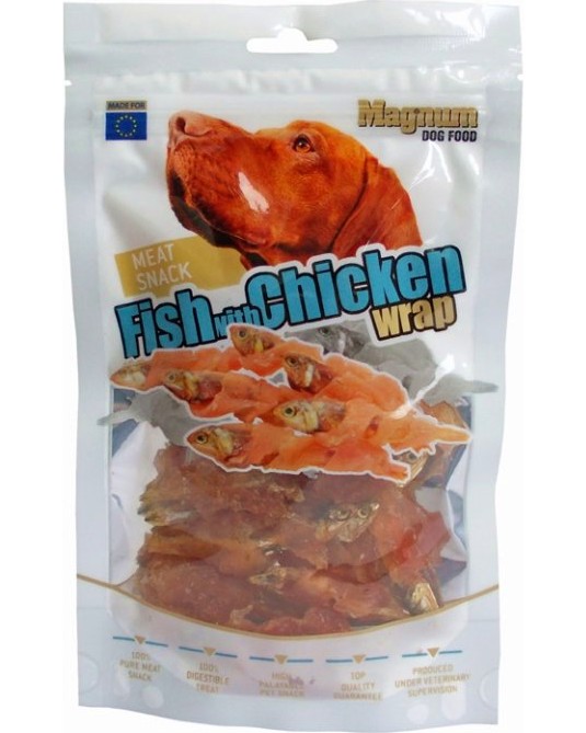 Лакомства за кучета Magnum Meat Snack Wrap Лакомства за кучета Magnum Meat Snack Wrap - 80 g, със сушена риба и пилешко - храна