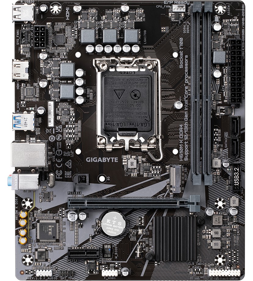 Дънна платка Gigabyte H610M K Дънна платка Gigabyte H610M K - LGA 1700, Intel H610, DDR5, Micro ATX -