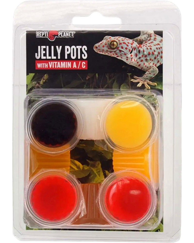 Храна за влечуги REPTI PLANET Jelly Pots Mixed Храна за влечуги REPTI PLANET Jelly Pots Mixed - 8 x 16 g, желе с Витамин А и C - храна