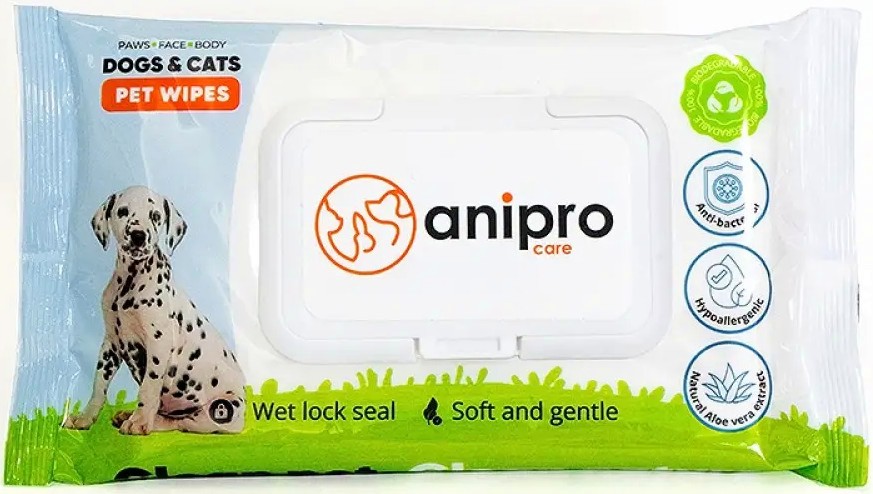 Биоразградими почистващи кърпички за кучета и котки anipro Биоразградими почистващи кърпички за кучета и котки anipro - 40 броя - продукт