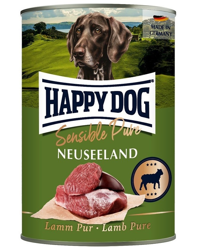 Консерва за кучета с чувствително храносмилане Happy Dog New Zealand Консерва за кучета с чувствително храносмилане Happy Dog New Zealand - 200 ÷ 800 g, с агнешко, от серията Sensible, в зряла възраст - храна