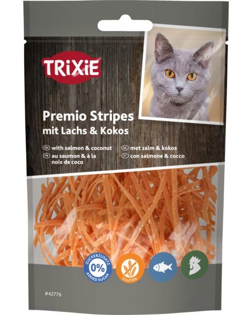 Лакомства за котки Trixie Stripes Лакомства за котки Trixie Stripes - 50 g, със сьомга и кокос, от серията Premio - храна
