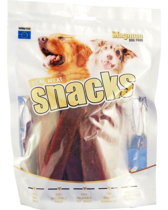 Лакомства за кучета Magnum Real Meat Snacks Лакомства за кучета Magnum Real Meat Snacks - 250 g, със заешко - храна