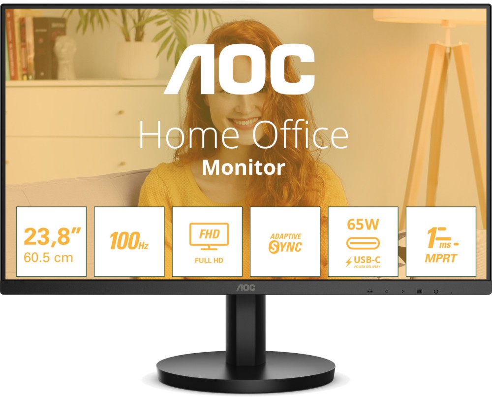  AOC 24B3CA2 - 23.8", IPS, 100 Hz, 16:9, 1920 x 1080, 1 ms, HDMI, USB-C, Adaptive-Sync - 