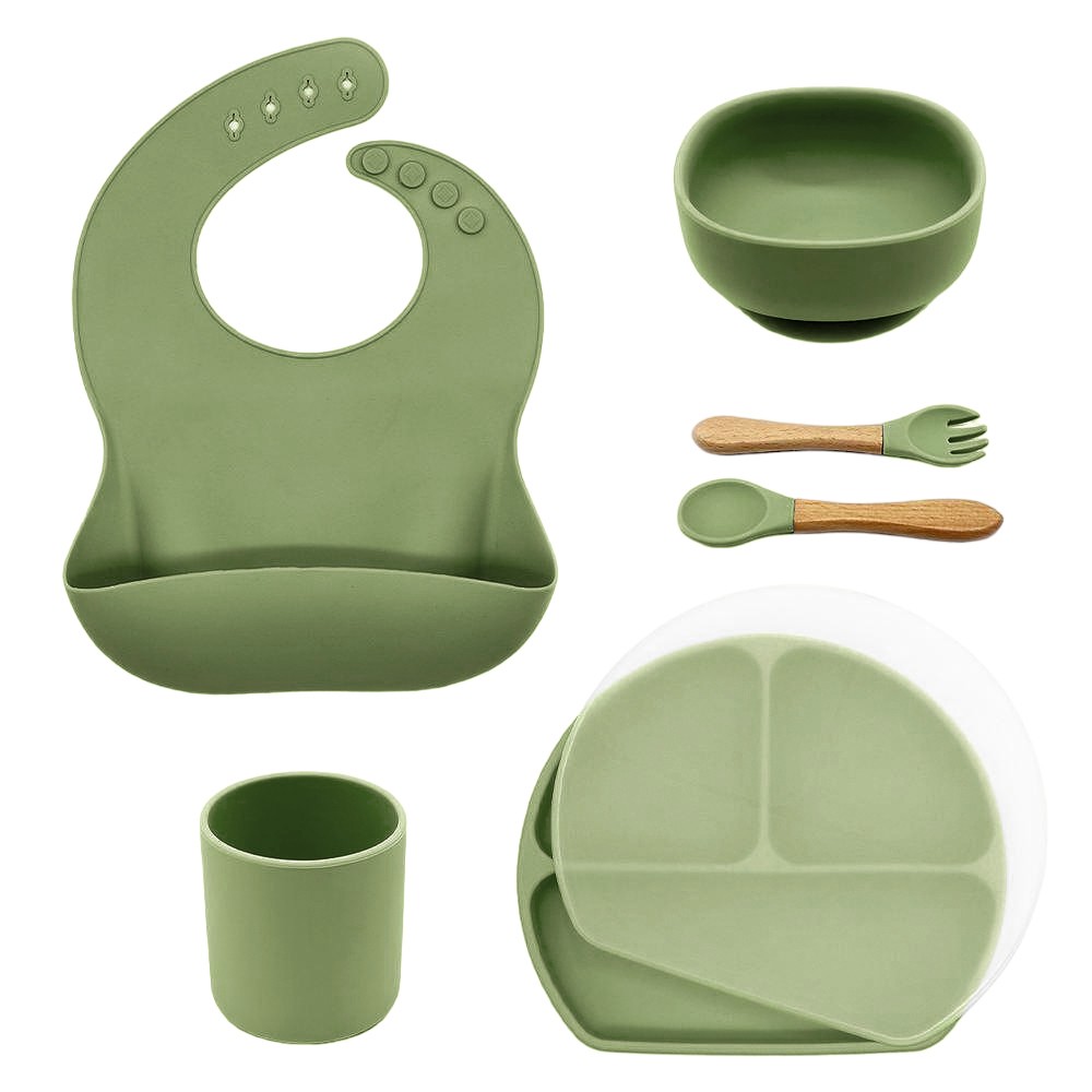 Детски силиконов комплект за хранене Babyhome Детски силиконов комплект за хранене Babyhome - Купичка, лигавник, прибори, чиния и чаша, 4+ м - продукт