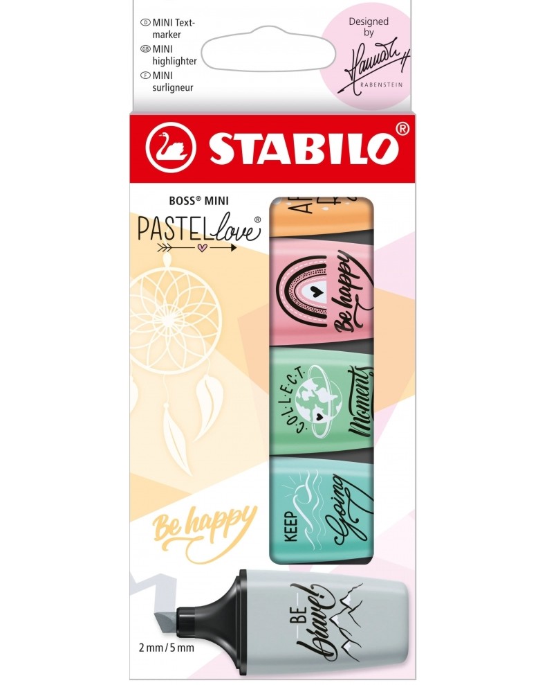 ����� ������� Stabilo Boss Mini 2.0 - 5 ����� �� ������� Pastellove - 