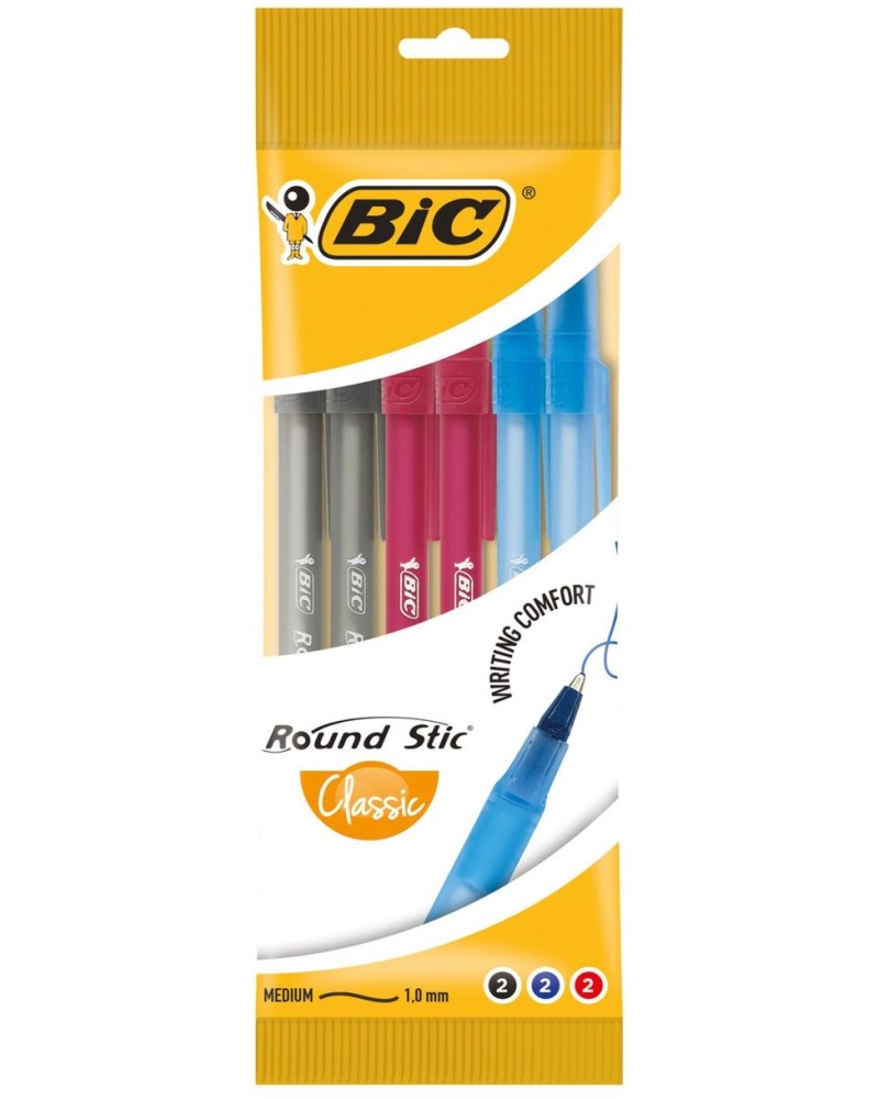 Химикалки BIC Round Stick 1 mm Химикалки BIC Round Stick 1 mm - 6 броя -