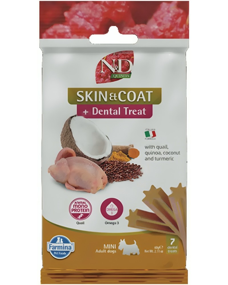           N&D Adult Mini Skin & Coat Dental Treat - 60 g,  , ,   ,   Quinoa,   ,  4  - 