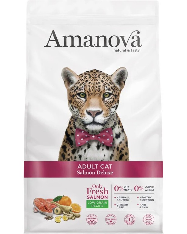 Натурална суха храна за котки Amanova Adult Натурална суха храна за котки Amanova Adult - 1.5 и 6 kg, със сьомга, за над 1 година - храна