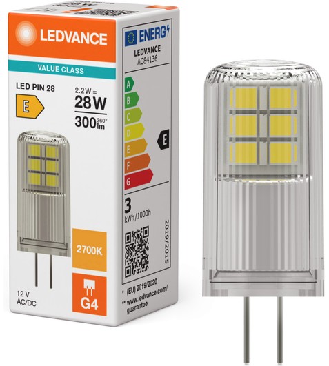 LED крушка LEDVANCE PIN 28 320° P 2.2W 827 Clear G4 2700K LED крушка LEDVANCE PIN 28 320° P 2.2W 827 Clear G4 2700K - 300 lm -