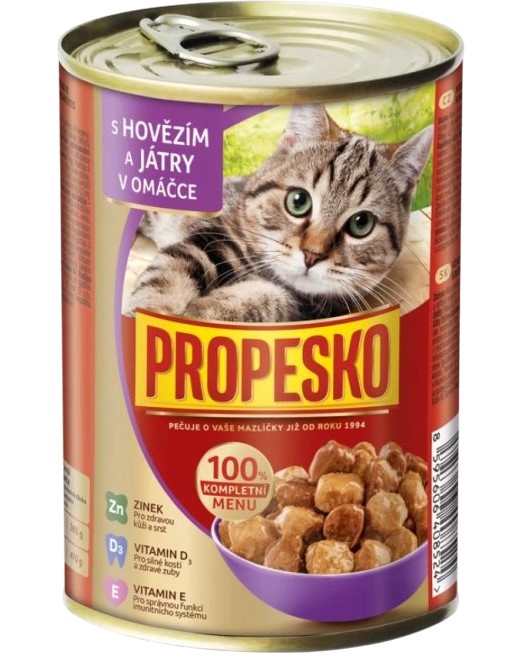 Консерва за котки PROPESKO Консерва за котки PROPESKO - 415 g, с говеждо и дробчета, в зряла възраст - храна