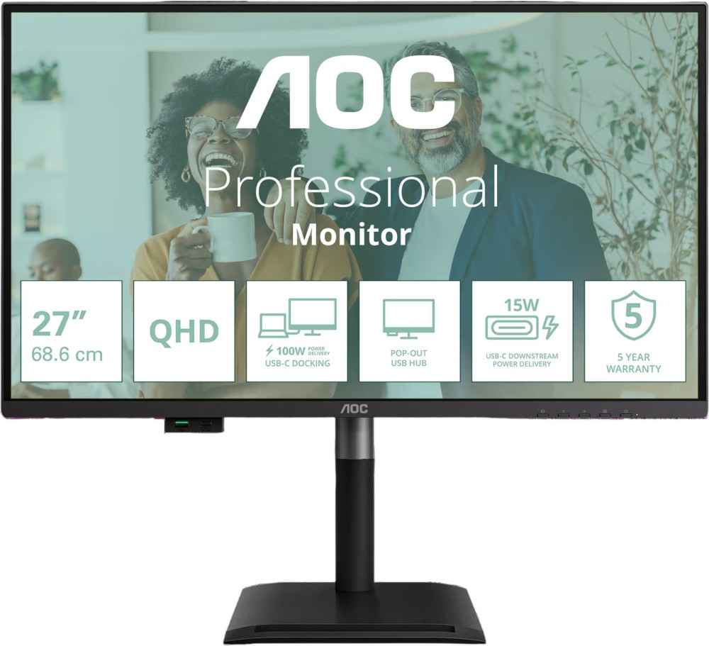 ������� AOC Q27P4CV - 27", IPS, 120 Hz, 16:9, 2560 x 1440, 4 ms, 2 x HDMI, DisplayPort, USB-C, RJ45 - 
