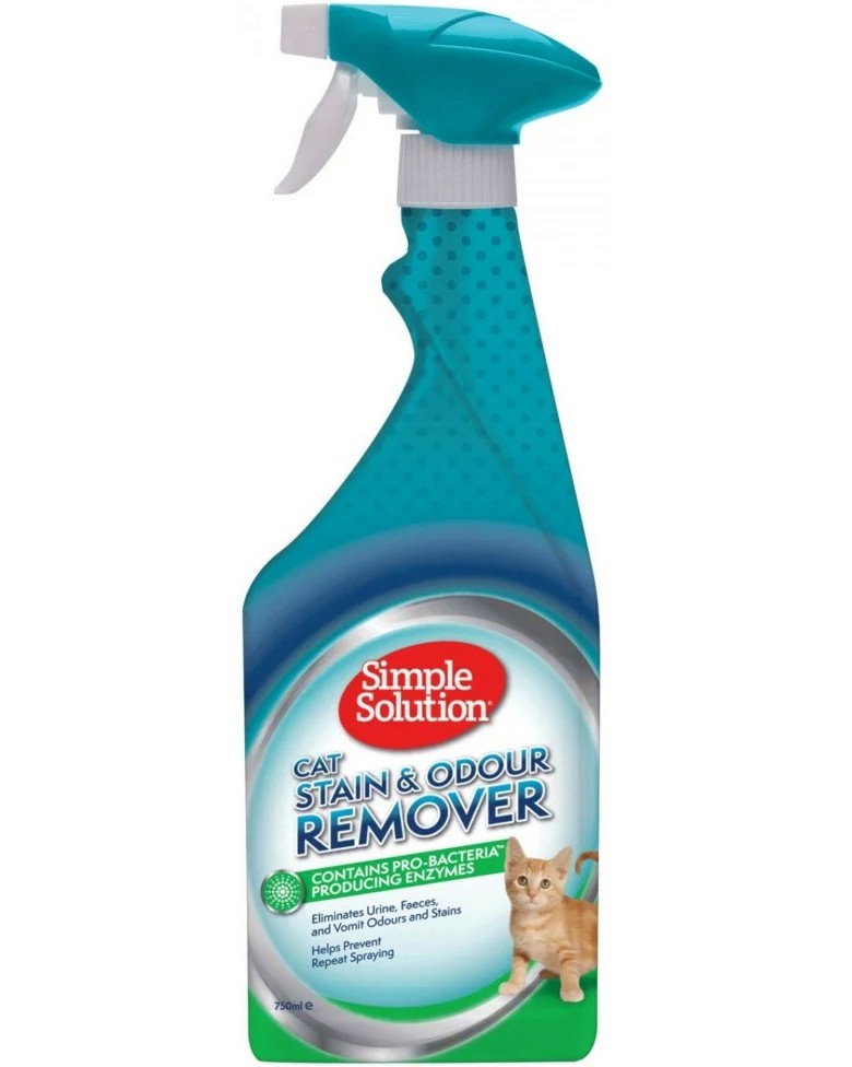Препарат за петна и миризми от котки Simple Solution Stain & Odor Remover Препарат за петна и миризми от котки Simple Solution Stain & Odor Remover - 750 ml - почистващ препарат