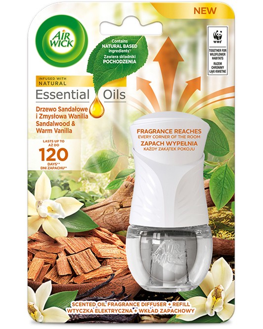 Електрически ароматизатор Air Wick Електрически ароматизатор Air Wick - С пълнител 19 ml с аромат на ванилия и сандалово дърво - продукт