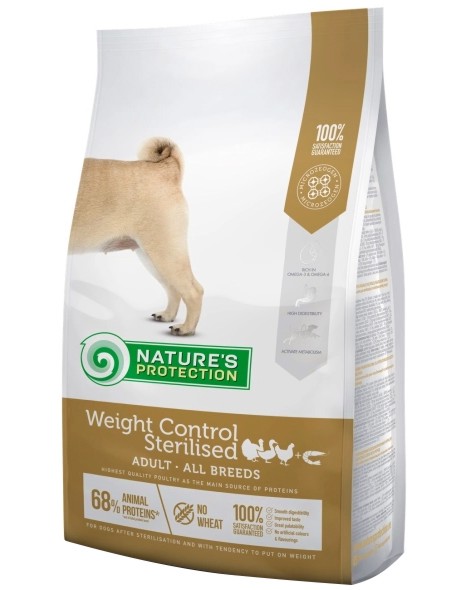 Суха храна за контрол на теглото за кастрирани кучета NATURE'S PROTECTION All Breeds Adult Weight Control Sterilised Суха храна за контрол на теглото за кастрирани кучета NATURE'S PROTECTION All Breeds Adult Weight Control Sterilised - 4 и 12 kg, с пилешко, за всички породи, над 1 година - храна