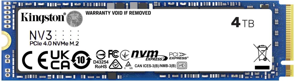 SSD памет Kingston NV3 PCIe 4.0 x4 NVMe SSD памет Kingston NV3 PCIe 4.0 x4 NVMe - 4 TB, четене 6000 MB/s, запис 5000 MB/s, 3D NAND -