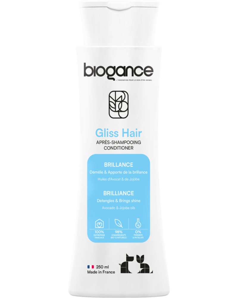 Балсам за лесно разресване за кучета и котки BIOGANCE Gliss Hair Балсам за лесно разресване за кучета и котки BIOGANCE Gliss Hair - 250 ml, с авокадо и масло от жожоба - балсам
