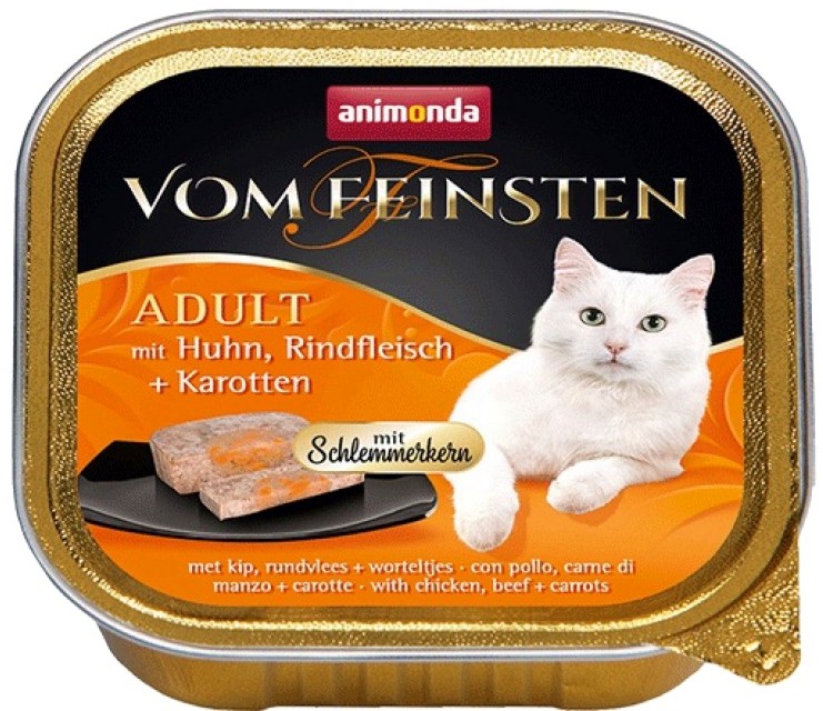 Пастет за котки 2 в 1 Animonda Vom Feinsten Adult Пастет за котки 2 в 1 Animonda Vom Feinsten Adult - 100 g, с пилешко, говеждо и моркови, от 1 до 6 години - продукт