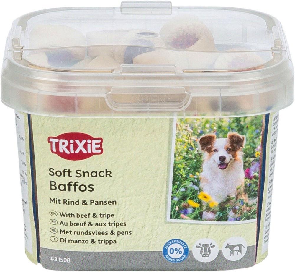 Лакомства за кучета Trixie Soft Snack Baffos Лакомства за кучета Trixie Soft Snack Baffos - 140 g, с говеждо и шкембе - храна