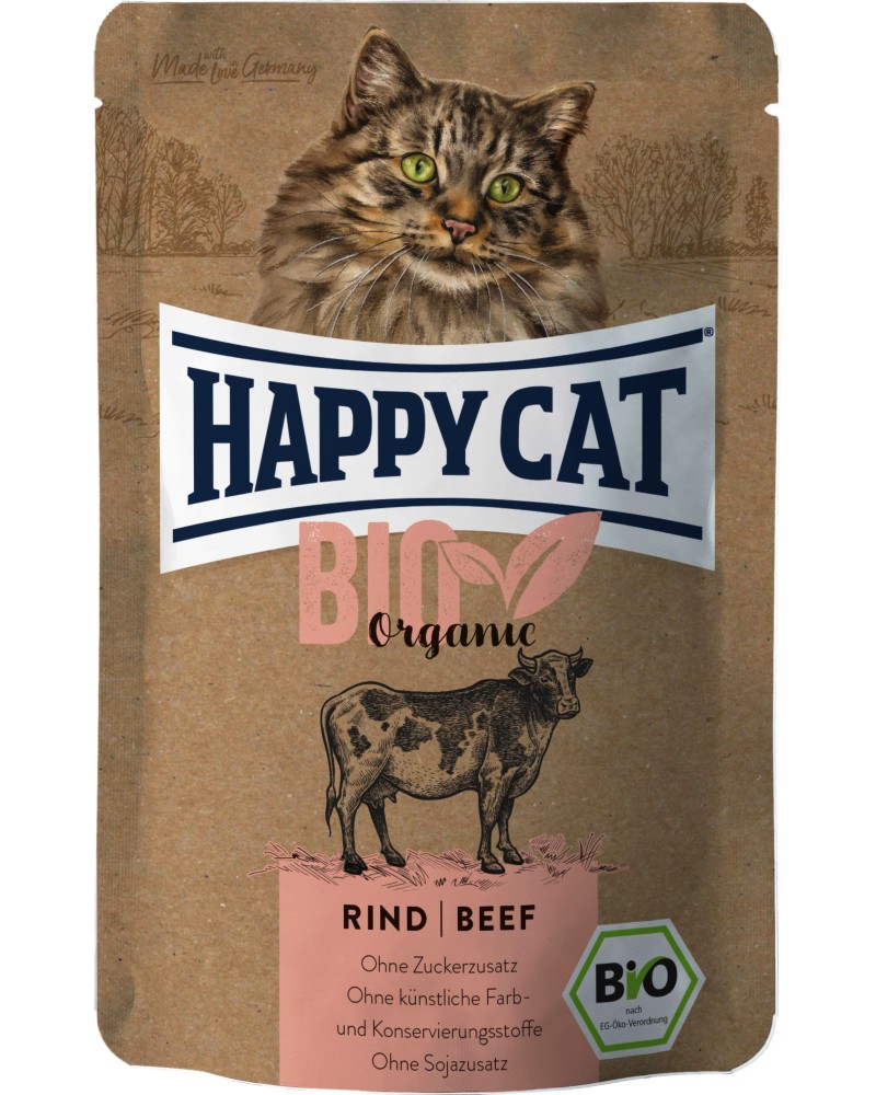 Био пауч за котки Happy Cat Bio Organic Био пауч за котки Happy Cat Bio Organic - 85 g, с говеждо, в зряла възраст - храна