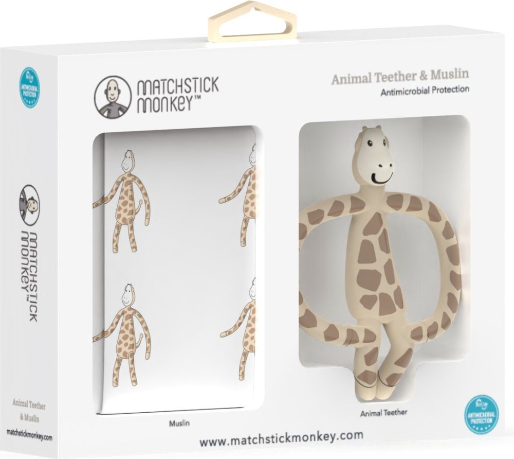 Силиконова гризалка Жирафче - Matchstick Monkey Силиконова гризалка Жирафче - Matchstick Monkey - С муселинова пелена, за 3+ месеца - продукт