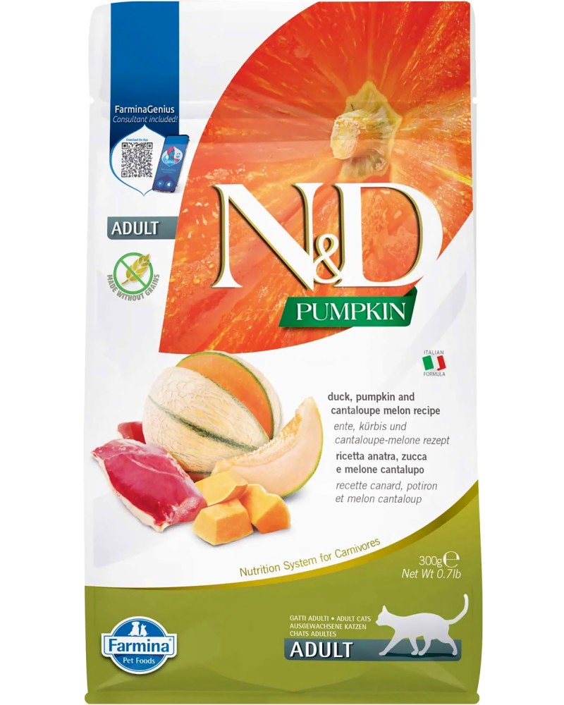 Суха храна за котки N&D Adult Суха храна за котки N&D Adult - 0.3 ÷ 5 kg, с патешко, тиква и пъпеш, от серията Pumpkin, в зряла възраст - храна