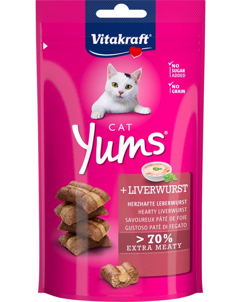 Лакомства за котки Vitakraft Cat Yums Лакомства за котки Vitakraft Cat Yums - 40 g, с лебервурст - храна