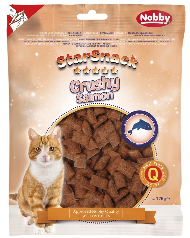 Лакомства за котки Nobby Crushy Salmon Лакомства за котки Nobby Crushy Salmon - 125 g, със сьомга, от серията StarSnack - храна