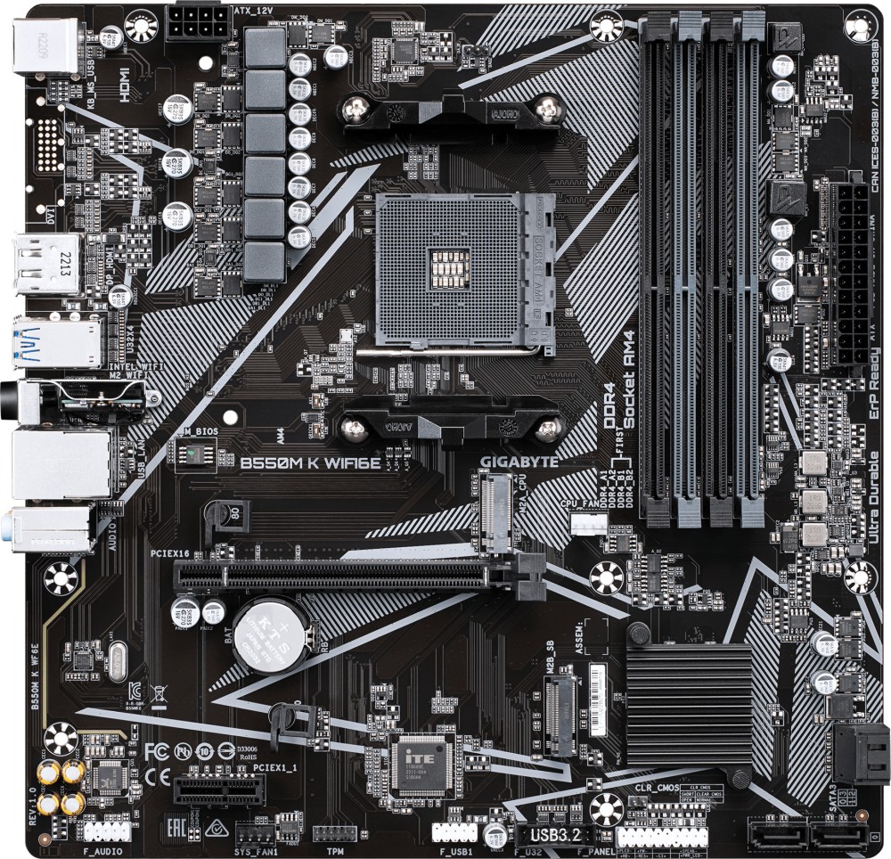 ����� ������ Gigabyte B550M K Wi-Fi 6E - AMD AM4, AMD B550, DDR5, Micro ATX - 