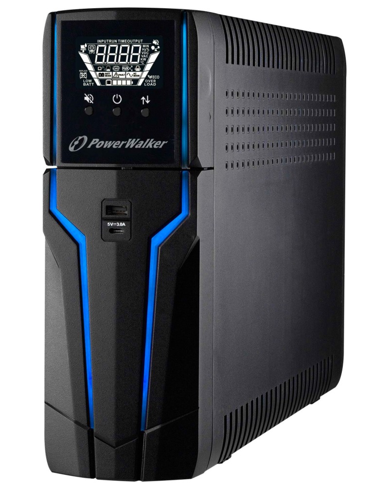 Непрекъсваемо токозахранващо устройство PowerWalker VI 1500 GXB Непрекъсваемо токозахранващо устройство PowerWalker VI 1500 GXB - 1500 VA, 900 W, 4 x CEE 7/3 (Type F) изхода, USB, RGB подсветка, Line Interactive -
