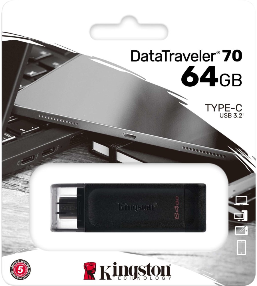 USB-C 3.2 Gen 1 флаш памет Kingston DataTraveler 70 USB-C 3.2 Gen 1 флаш памет Kingston DataTraveler 70 - 64, 128 или 256 GB -