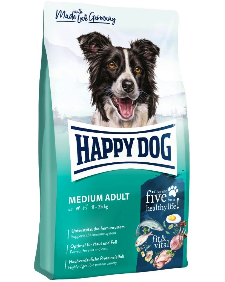Суха храна за кучета Happy Dog Medium Adult Суха храна за кучета Happy Dog Medium Adult - 1 ÷ 12 kg, от серията Fit and Vital, в зряла възраст, от 11 до 25 kg - храна