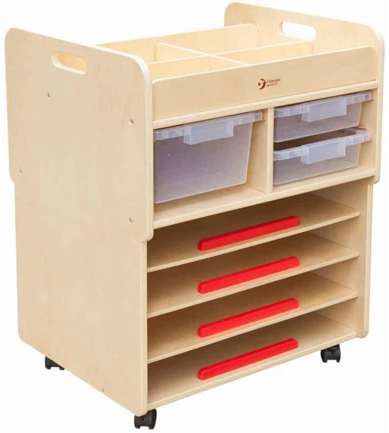 Дървен органайзер на колелца Classic World Дървен органайзер на колелца Classic World - С 3 кутии, от серията Classic Educational - играчка