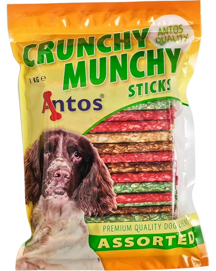 Солети за кучета Antos Crunchy Munchy Sticks Assorted Солети за кучета Antos Crunchy Munchy Sticks Assorted - 1 kg, с говеждо, за дребни, малки и средни породи - храна