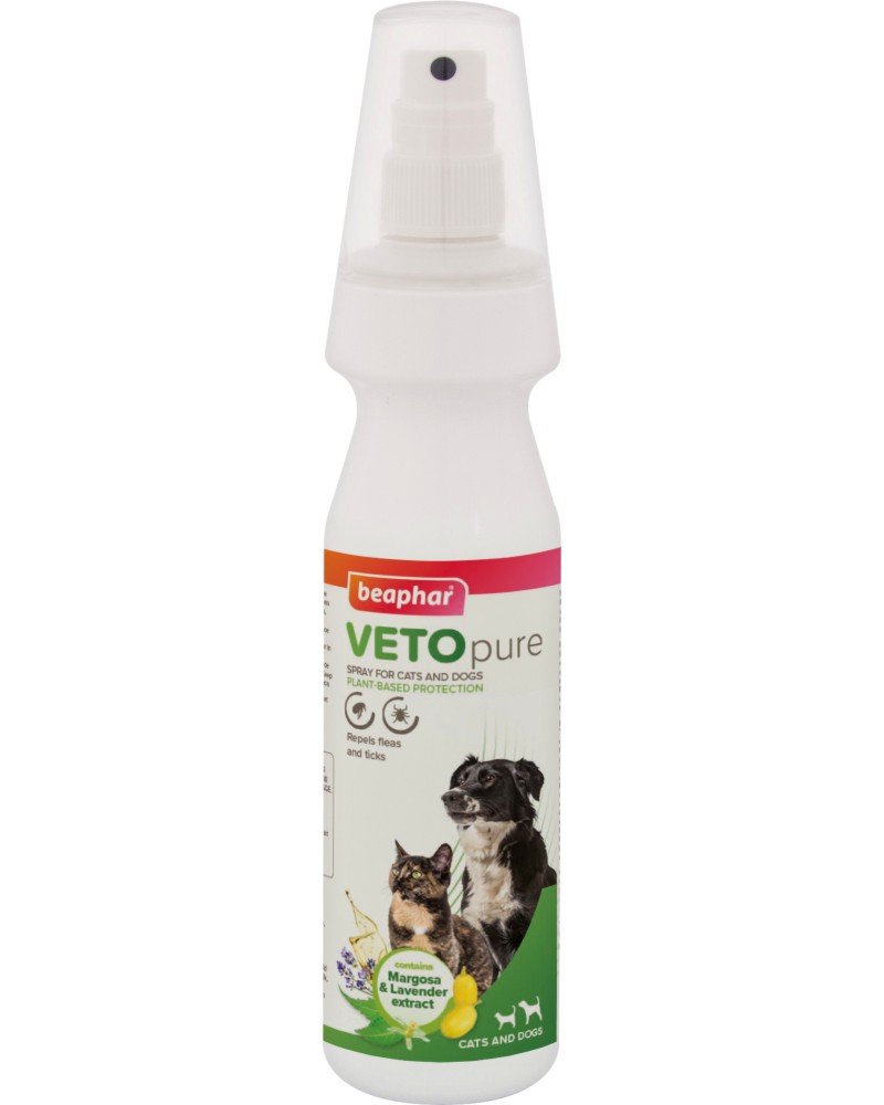 Репелентен спрей за кучета и котки Beaphar Veto Pure Bio Репелентен спрей за кучета и котки Beaphar Veto Pure Bio - 150 ml, за над 12 седмици - продукт
