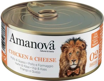 Консерва за котки Amanova Консерва за котки Amanova - 70 g, с пилешко и сирене в бульон, в зряла възраст - храна