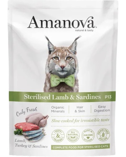 Пауч за кастрирани котки Amanova Sterilised Пауч за кастрирани котки Amanova Sterilised - 85 g, с агнешко и сардини, в зряла възраст - храна