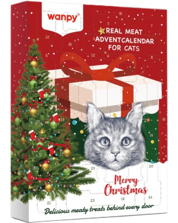 Коледен календар с лакомства за котки Wanpy Christmas Calendar Коледен календар с лакомства за котки Wanpy Christmas Calendar - 100 g, над 3 месеца - храна
