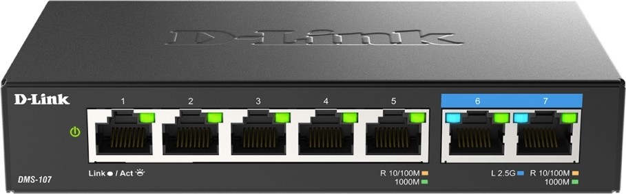 Суич D-Link DMS-107 Суич D-Link DMS-107 - 5 x 10/100/1000Base-T, 2 x 10/100/1000/2500Base-T, 20 Gbps -