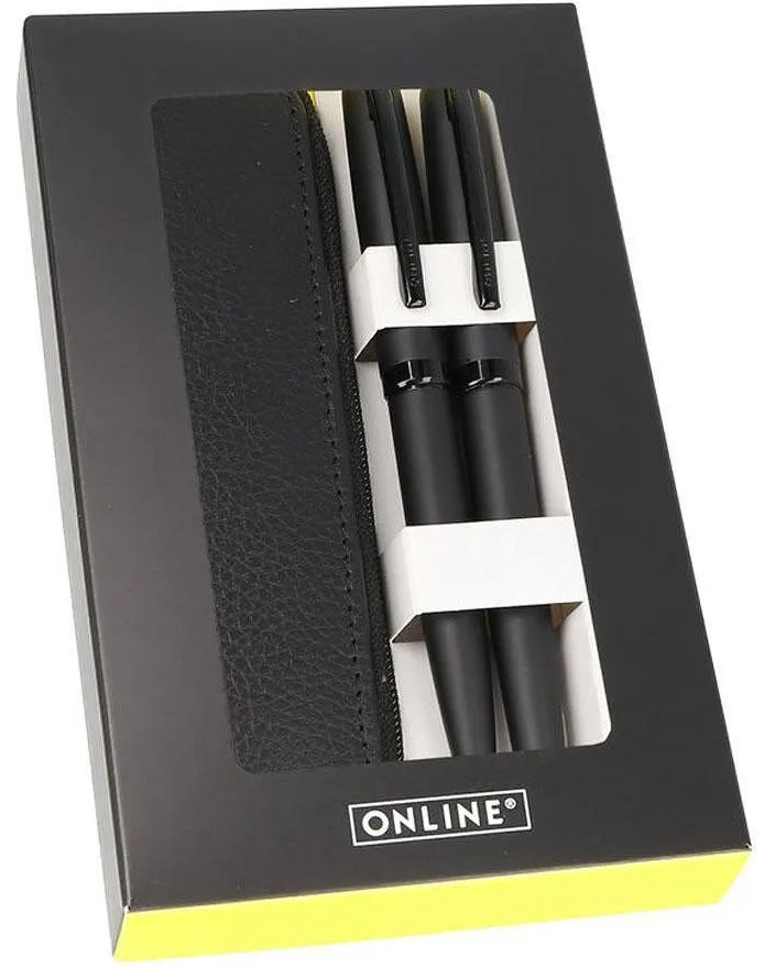 Писалка и химикалка Online Germany Pure Black Писалка и химикалка Online Germany Pure Black - С кожен калъф и подаръчна кутия от серията Eleganza -