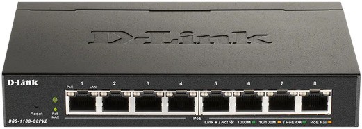 Суич D-Link DGS-1100-08PV2 Суич D-Link DGS-1100-08PV2 - 8 порта, 16 Gbps -