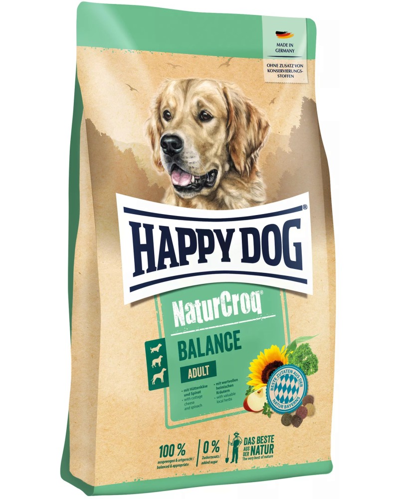 Суха храна за кучета Happy Dog Balance Adult Суха храна за кучета Happy Dog Balance Adult - 1 ÷ 15 kg, с пилешко, спанак и извара, от серията NaturCroq, в зряла възраст - храна