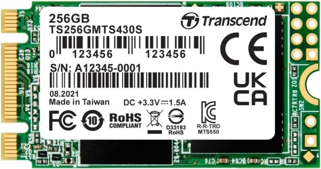 SSD памет Transcend 430S SATA III M.2 SSD памет Transcend 430S SATA III M.2 - 256 GB, четене 530 MB/s, запис 400 MB/s, 3D NAND -