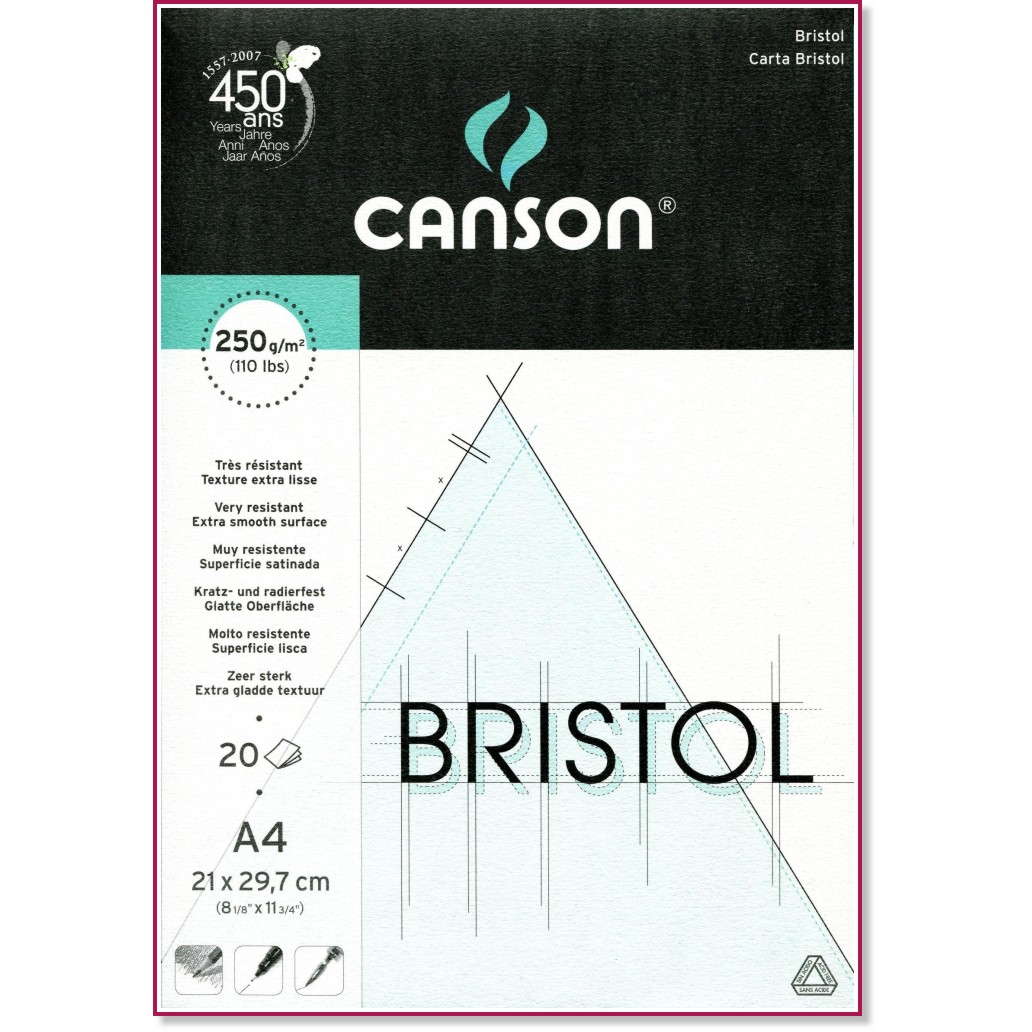      Canson Bristol - 250 , A4, 250 g/m<sup>2</sup> - 
