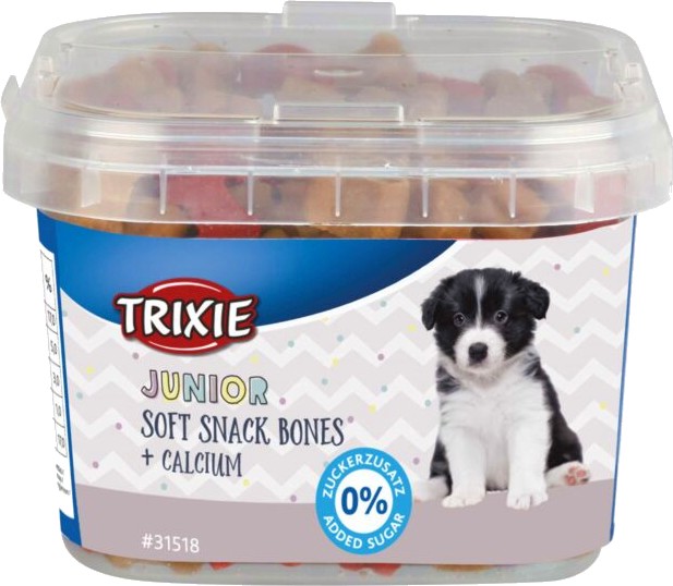 Лакомства за кучета Trixie Junior Soft Snack Bones Лакомства за кучета Trixie Junior Soft Snack Bones - 140 g, с пилешко, агнешко и сьомга, в подрастваща възраст - храна