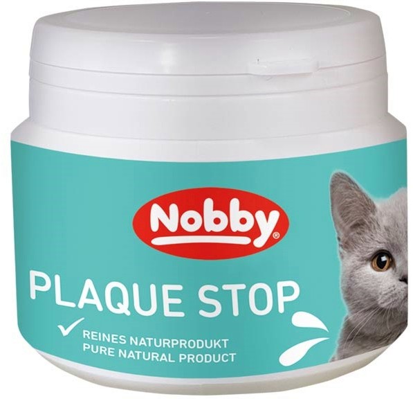 Хранителна добавка за поддържане на устната хигиена за котки Nobby Plaque Stop Хранителна добавка за поддържане на устната хигиена за котки Nobby Plaque Stop - 75 g, от водорасли - продукт