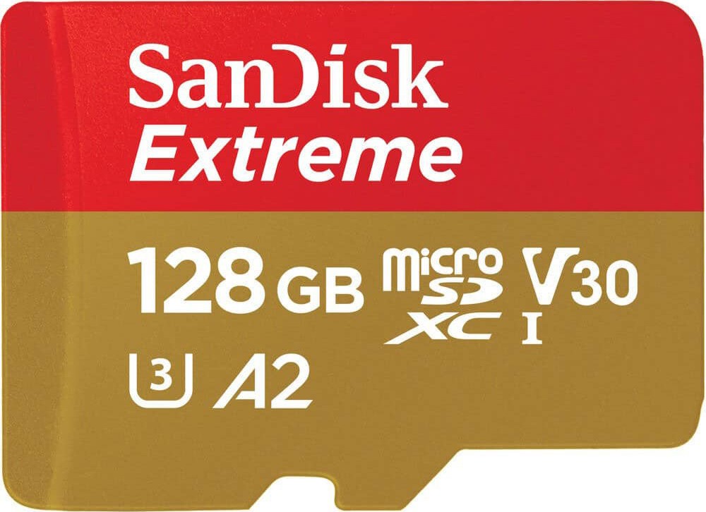 Micro SDXC карта памет 128 GB SanDisk Micro SDXC карта памет 128 GB SanDisk - Class 10, U3, V30, A2 със SD адаптер от серията Extreme -