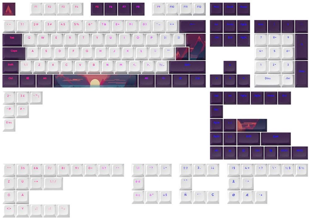 Капачки за механична клавиатура Dark Project Sunrise Капачки за механична клавиатура Dark Project Sunrise - 117 броя, ANSI & ISO Layout, PBT, Cherry, Double-shot -